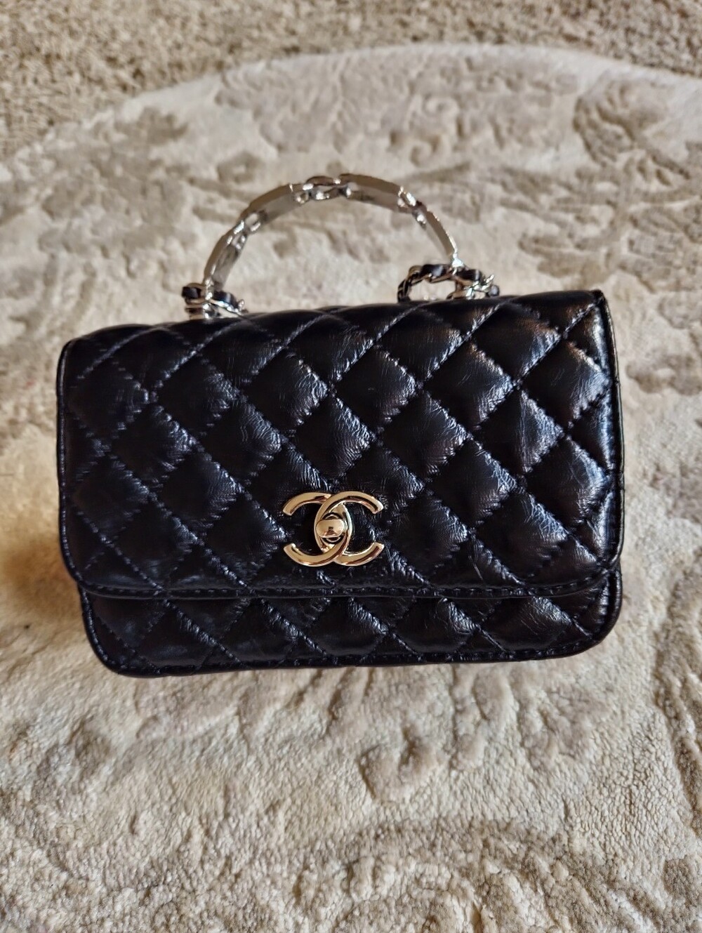 Black Quilted Chain Crossbody Bag - Unbranded